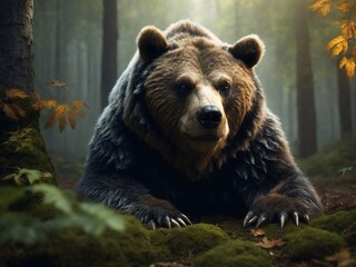 Epic wild and fantastic monster resembling a bear in a forest