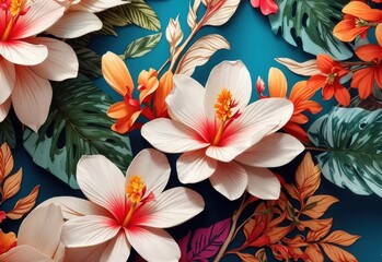 Tropical flower background, banner with floral pattern 