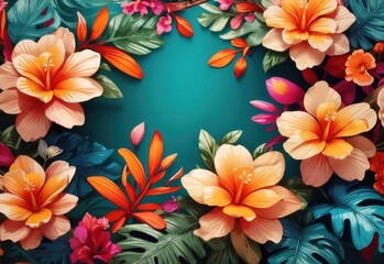 Fototapeta na wymiar Tropical flower background, banner with floral pattern 