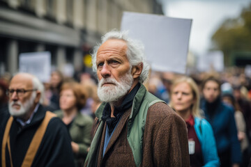 A lone figure standing resolute with a Time for Change placard their voice joining a chorus of demands for climate action 