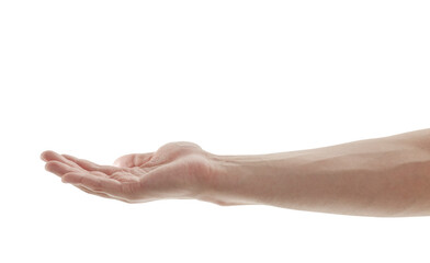 Man hand to hold something isolated on white background