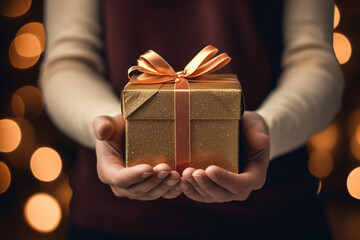 gift box on hand. give gift concept. generative ai