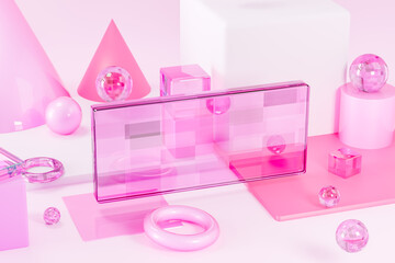 3D render illustration of pink geometric figures