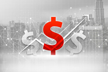 Successful digital technology economy moving up arrow building background