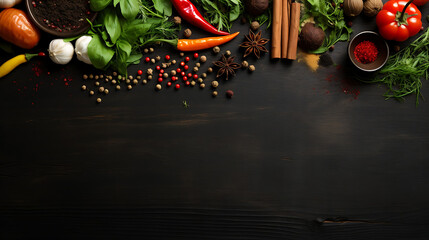 vegetables and spices on dark background