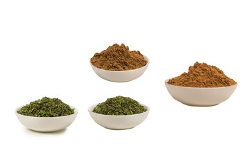 Mix spices in a bowl isolated on white.