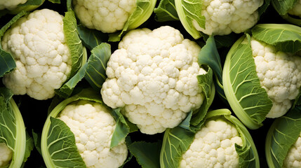 Fresh cauliflowers with water drops background. Vegetables backdrop. Generative AI