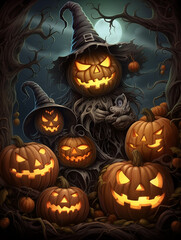 Halloweenday card illustration. Generative AI.