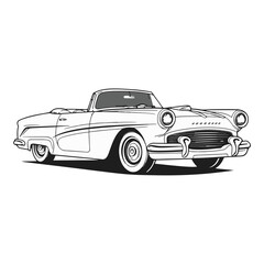 Vector Illustration of a Classic car with lines drawing for logo,icon, black and white