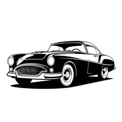 Fototapeta na wymiar Vector Illustration of a Classic car with lines drawing for logo,icon, black and white
