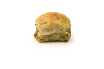 Turkish pistachio baklava isolated on white background.