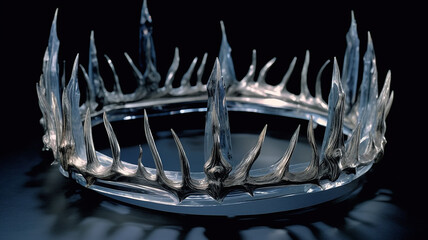 tiara crown on a black background made of ice, diamonds.