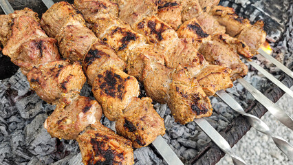 Pork skewers on the grill