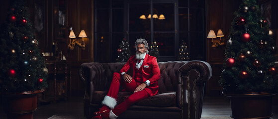 Handsome Santa Claus in elegant suit. AI Generated.