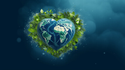 a planet in the shape of a green heart eco concept love care.