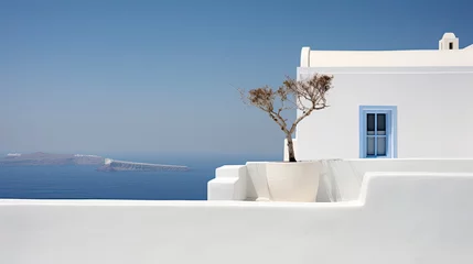 Fotobehang Greek island house overlooking the Aegean Sea  © RDO
