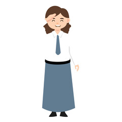 Indonesian Senior High School Girl Wearing Gray and White Uniform Cartoon Character