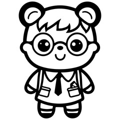 Cute bear outline vector illustration, back to school