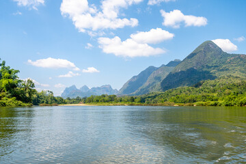 boat trip at nam on river in laos