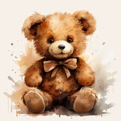 Fotobehang Teddy bear watercolor illustration isolated on a white background. © Анастасия Комарова