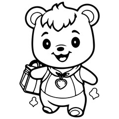 Cute bear outline vector illustration, backpack, back to school