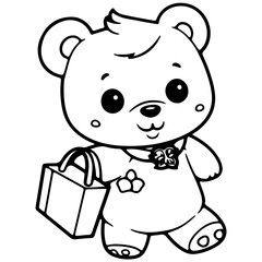 Cute bear outline vector illustration, backpack, back to school