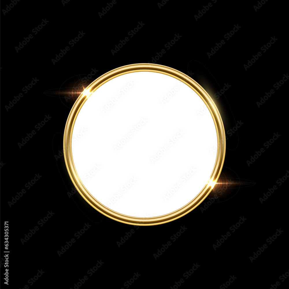 Poster 3d circle plate button with golden frame vector illustration. realistic isolated website element, go