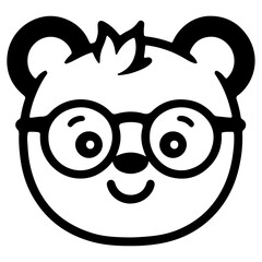 Cute bear outline vector illustration, ware glasses character 