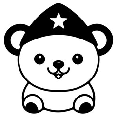 Cute bear outline vector illustration, ware hat character 