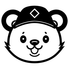 Fototapeta premium Cute bear outline vector illustration, ware hat character 