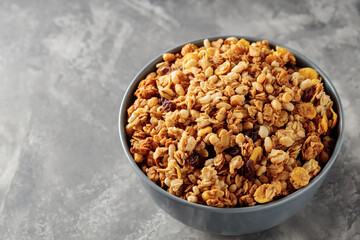 Rustic Granola Bowl on Concrete Surface, Copy Space