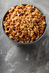 Wholesome Granola Meal on Concrete Background, Close-Up
