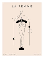 Contemporary abstract print. Nude female body, woman silhouette, minimalist modern feminine composition, geometric shapes. Beauty, Femininity concept for wall art decor, posters. Vector illustration - 634306786