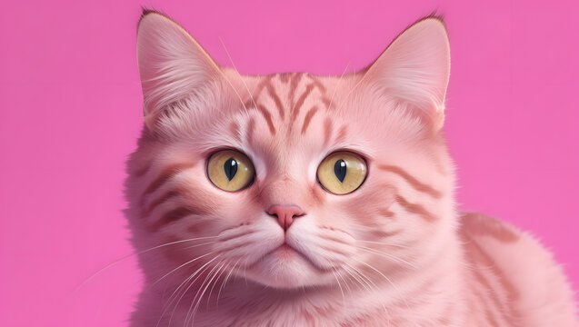 Portrait of a beautiful cat on a pink background. Close-up.
