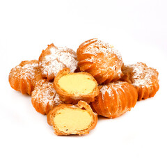 Profiteroles gluten free on white background