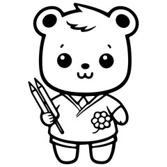 Cute bear outline vector illustration,with pencil