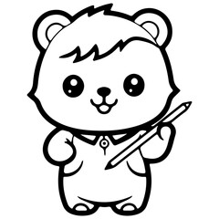 Cute bear outline vector illustration,with pencil