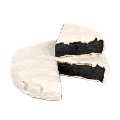 Camembert black cheese in white mold on a white background