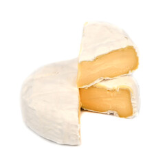 Camembert cheese triple cream in white mold on white background