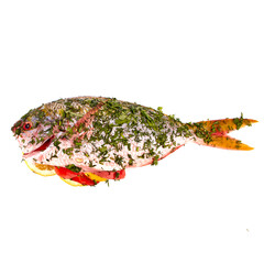 Fusilier stuffed for baking on a white background