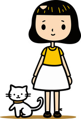 little girl with cat, doodle