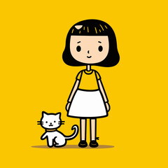 little girl with cat, doodle