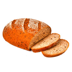 Rice-buckwheat bread with flax on a white background