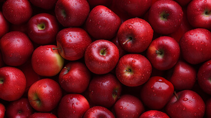 Red wet with drops after rain apples background fruit texture copy space texture backdrop,