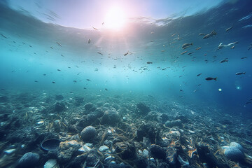 Fototapeta na wymiar plastic pollution of the ocean underwater photo. AI