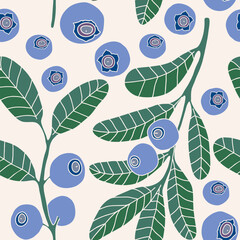Seamless pattern Hand drew blueberry botanical elements.