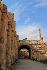 Tourism in Jordan and the Middle East - the ancient columned street in the city of Jerash (ruins, columns)
