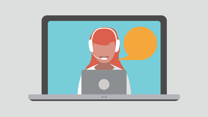 Laptop display with female call centre employee