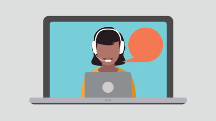 Laptop display with female call centre employee