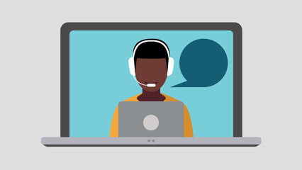 Laptop display with male call centre employee